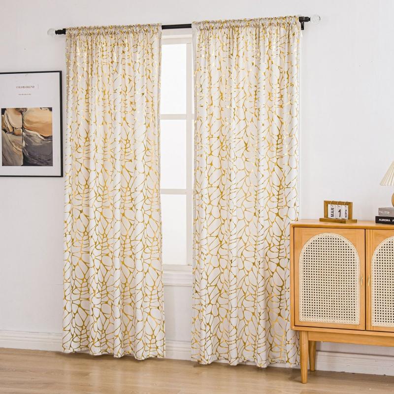 

3D Geometric Crack Pattern Velvet Curtains – Gold Foil Embossed, Full Blackout, Thermal Insulated, Rod Pocket, 1 Panel 1.32m wide * 1.6m high бежевый