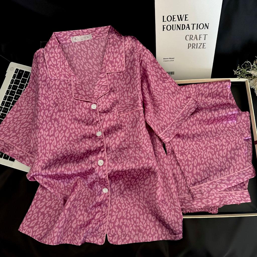 1011 New Simulation Silk Women's Pajamas Lapel Premium Summer Popular Two-piece Pajama Set