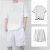 Herren Waffelstrick Lässiges Sportset Sommer Eisgefühl Fake Zweiteiler Kurzarm Shorts Zweiteiler Anzug