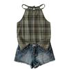 Damen ärmelloses kariertes Tanktop im Bohemian-Stil, leichte lässige Sommerbluse mit verstellbaren Trägern und lockerer Passform