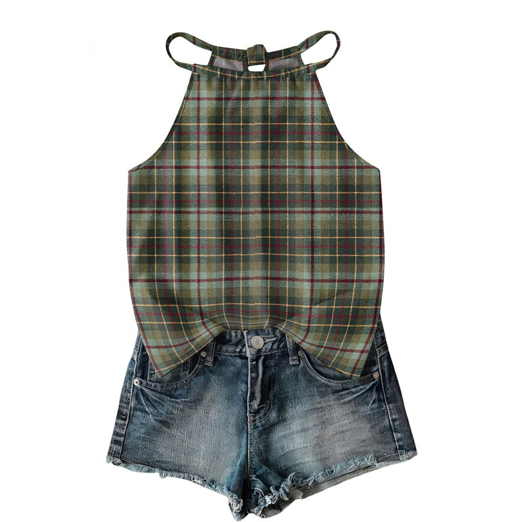Damen ärmelloses kariertes Tanktop im Bohemian-Stil, leichte lässige Sommerbluse mit verstellbaren Trägern und lockerer Passform