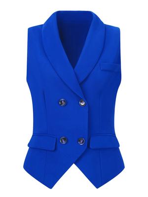 Allegra K Women's Elegant Double-Breasted Sleeveless Suit Vest, Royal Blue, Size L