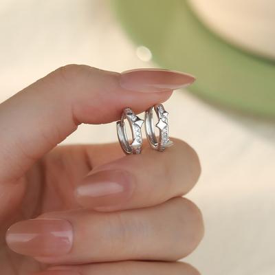 Yousheng Small Silver Hoop Earrings for Women Star Rhinestone Hoop Earrings Hypoallergenic Cubic Zirconia Jewelry Gift