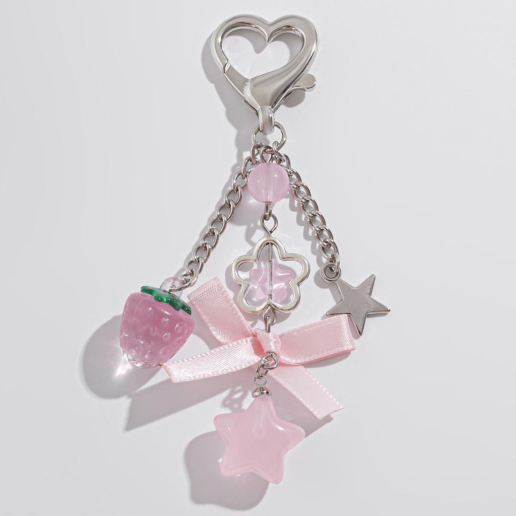 Small Fresh, Sweet And Cool Strawberry Bow Keychain, Creative Flower Star Love-Shaped Jewelry