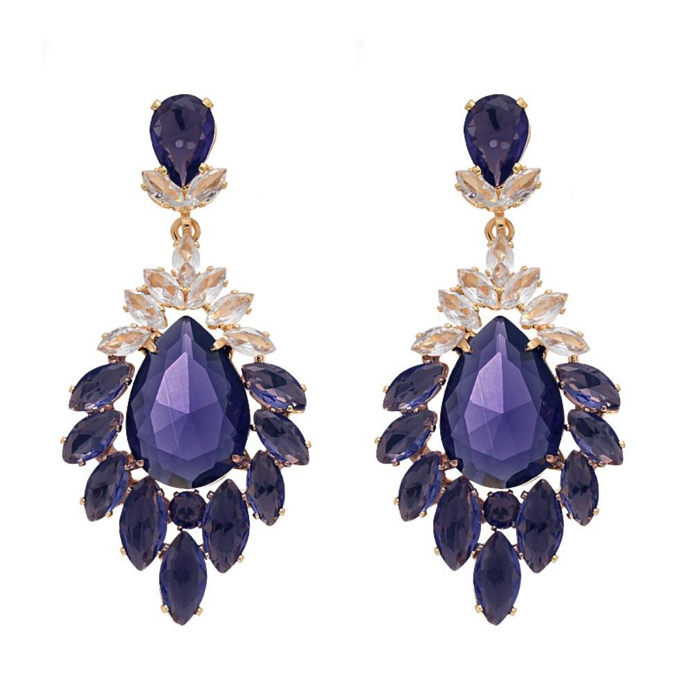 Exaggerated Rhinestone Drop Earrings Light Luxury Ear Jewelry Vintage Crystal Earrings Party
