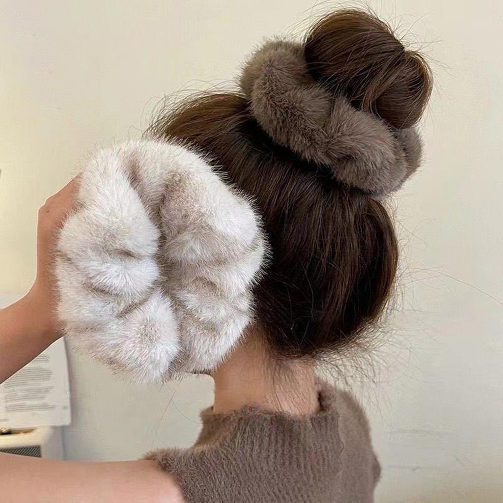 1pc Large Colic Hairband Retro Imitation Mink Plush Rope High-end Rubber Band Female Tie Hair Rope Headwear