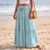 Gonna Maxi da Donna Casual a Vita Elastica, con Volant, Leggera in Cotone e Lino, Lunga, per Vacanze e Mare, Design a Linea A