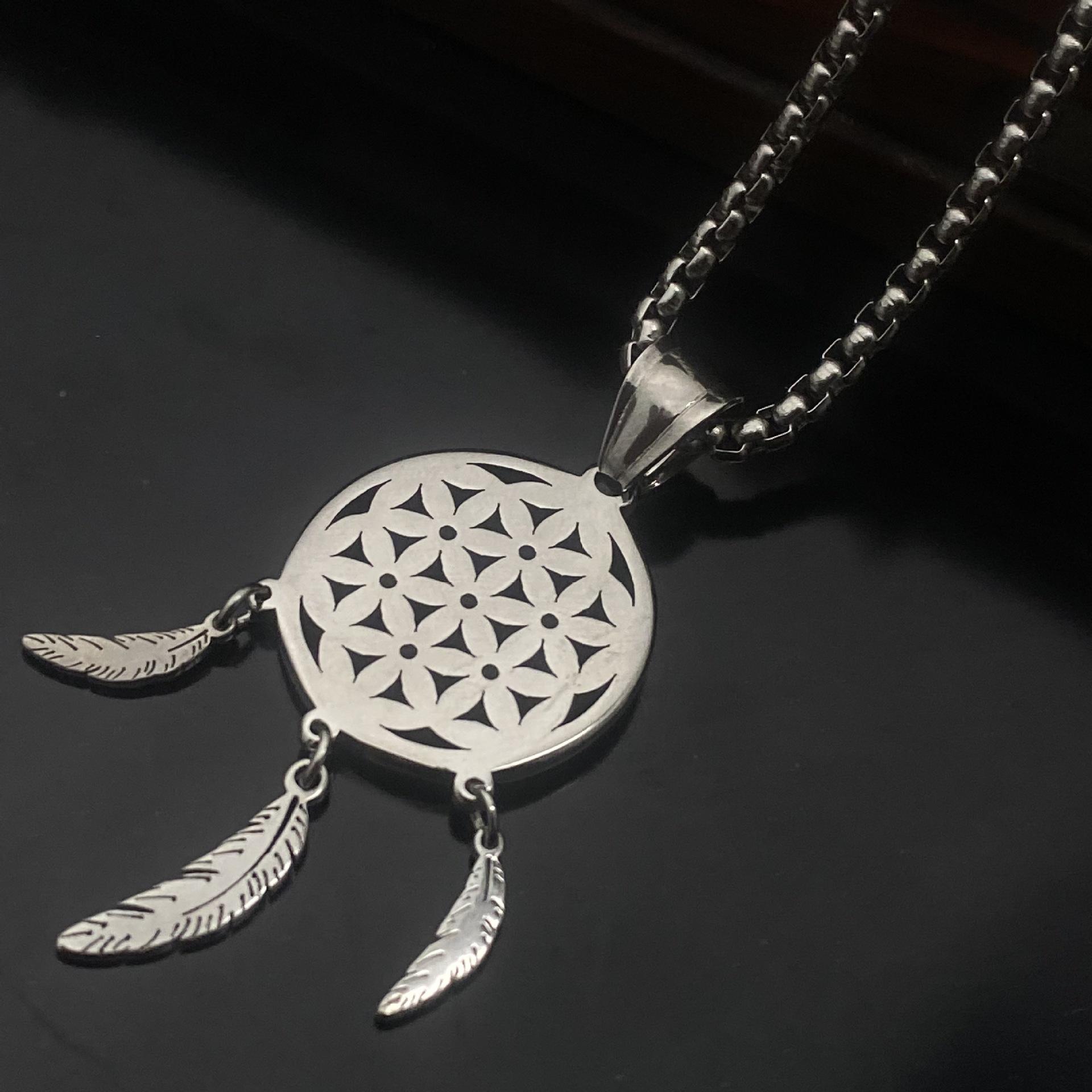 Bohemian Titanium Steel Dreamcatcher Necklace with Feather Tassel