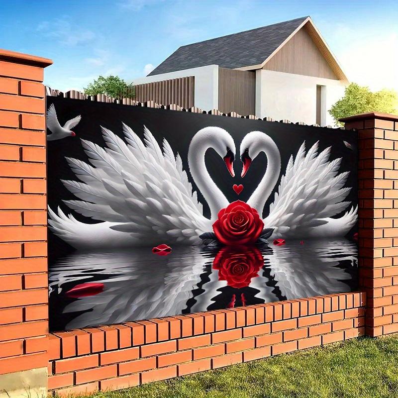 White Swans Love Heart Red Rose Romantic Tapestry Couple Wedding Gift Wall Hanging Bedroom Decor Elegant Animal Art Fabricposter