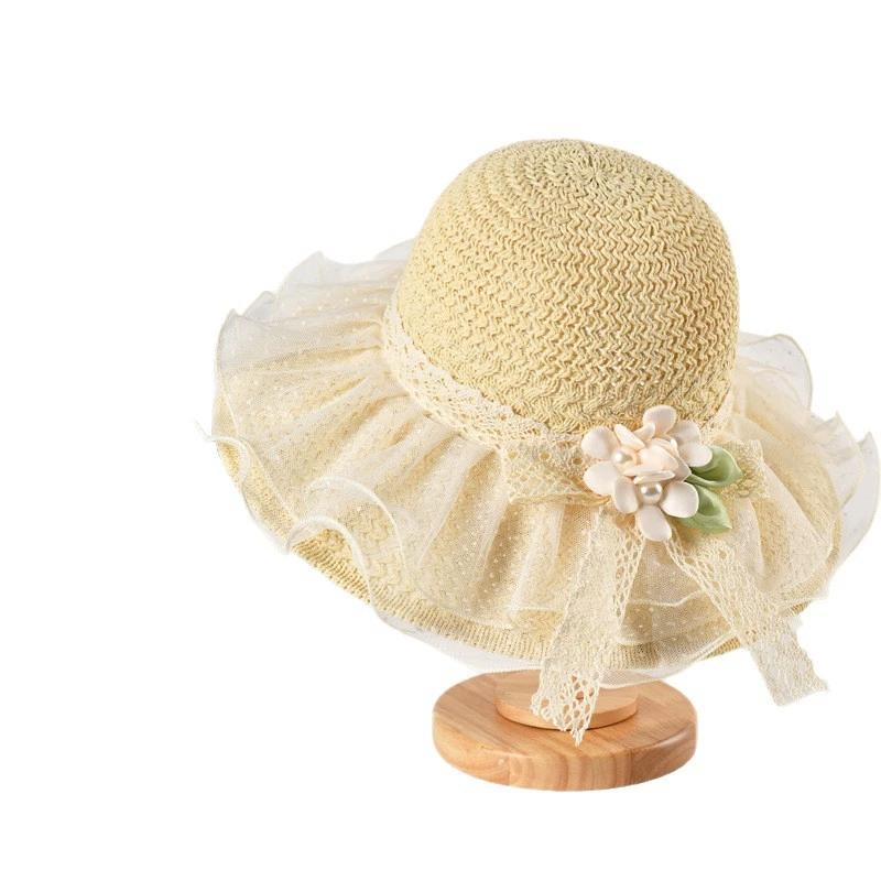 Summer Lace-Trimmed Straw Hat With Flower Decoration Large Brim Sun Protection Hat Beach Hat For Women On Seaside Vacation