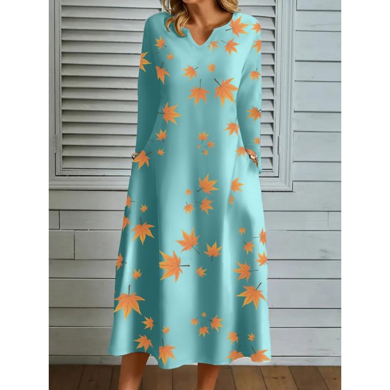 

YYFS Женская мода весна осень длинный рукав V-образный вырез свободная талия повседневные платья XXL бирюзовый