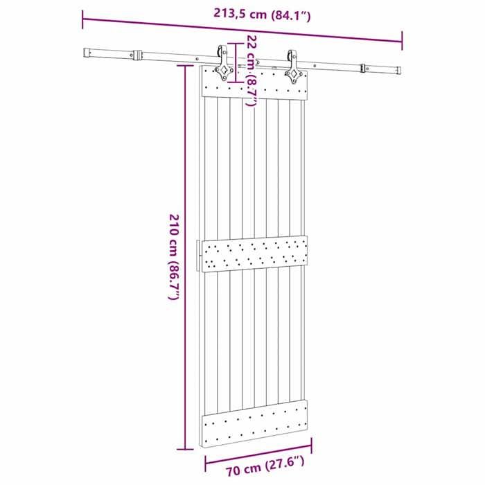 VidaXL Sliding Door and Hardware Kit 70x210 Cm Solid Pine 3332682