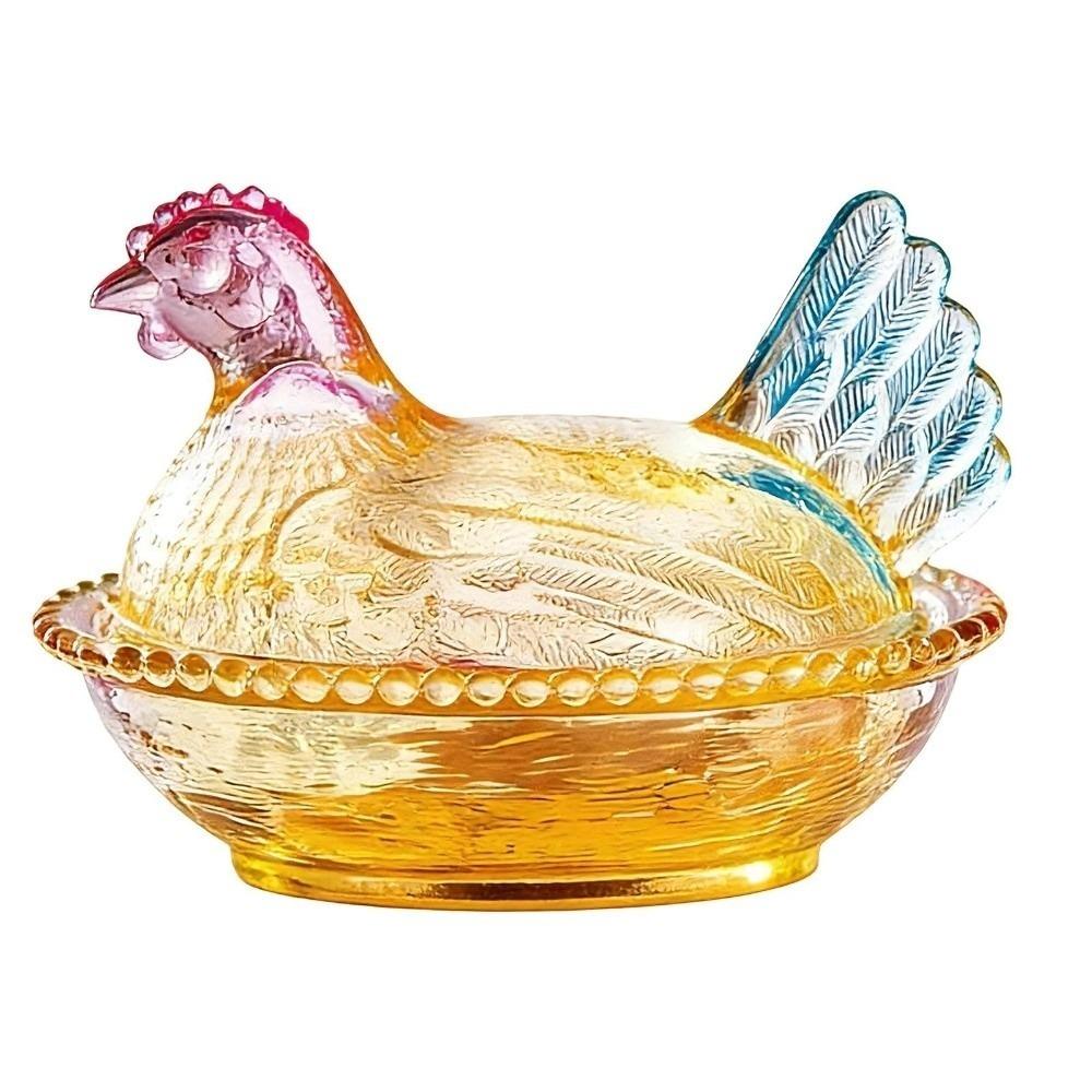 

New Glass Chicken Shaped Dish With Lid Hen on Nest Candy Dish Candy Bowl Table Decorations