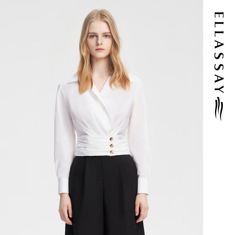 ELLASSAY Women s Elegant Pleated Cotton Blend Shirt S