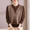 Autumn Winter Women's Crew Neck Knit Sweater Comfortable Loose Color-block Printed Knit Pullover Plus-size Sweater