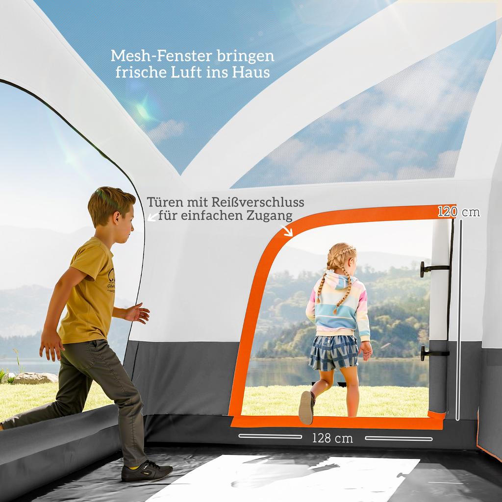 Camping tent for 4-6 people, lightweight, stable, waterproof tunnel tent with canopy and groundsheet, dark gray