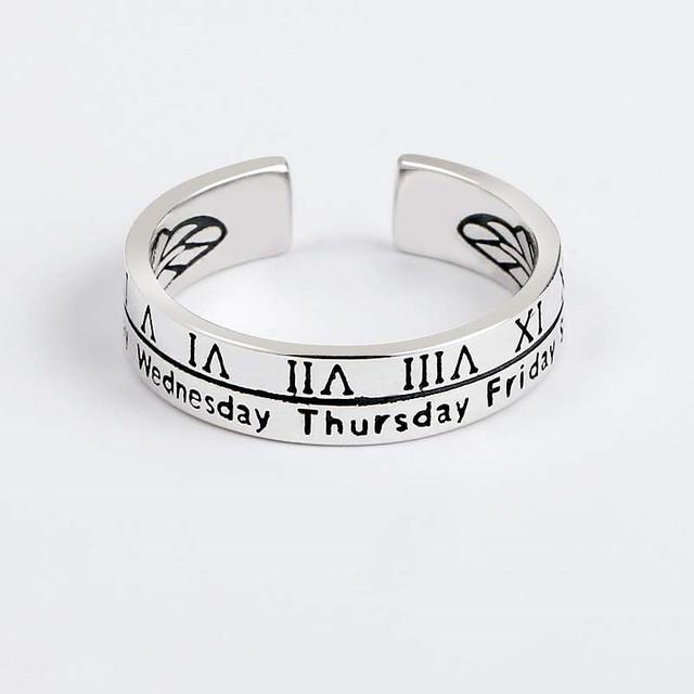 English Letter Ring Silver Color Metal Adjustable Opening Rings for Women Poker Alphabet Creative Finger Ring Men Trendy Jewelry