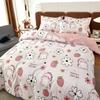 Kawaii Cartoon Dinosaur Duvet Cover Twin Queen Botanical Floral Bedding Set Pink Strawberry Comforter Cover with 2 Pillow Sham