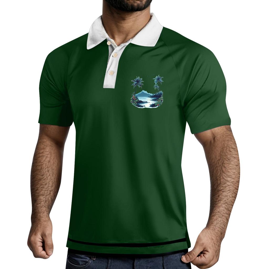 Pánská košile s krátkým rukávem, potiskem a klopami, na tři knoflíky