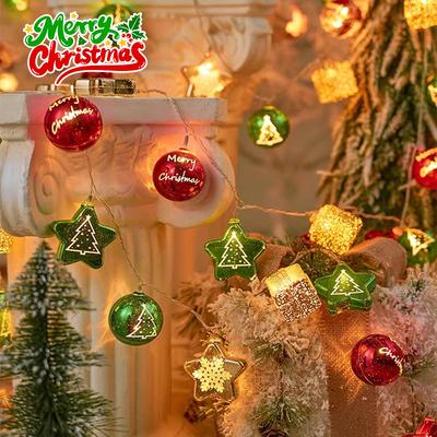 Christmas Light Strings LED Metallic Glitter Ball with Stars for Xmas Tree Garden Wall Window Decoration Party Wedding