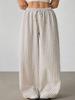 Women's Mid Rise Striped Wide Leg Pants Loose Fit Drawstring Elastic Waist Casual Trousers