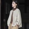 Johnature Damen Vintage Shirts Tops O-Ausschnitt Langarm Lose Blusen Herbst Einfarbig Taschen Damen Shirts