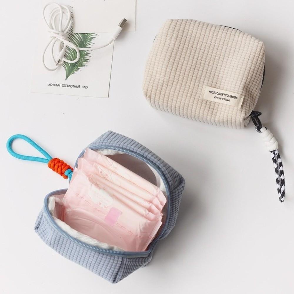 Solid Color Coin Purse Large Capacity Corduroy Sanitary Napkin Storage Bag Multifunctional Storage Bag Multi-Purpose Use