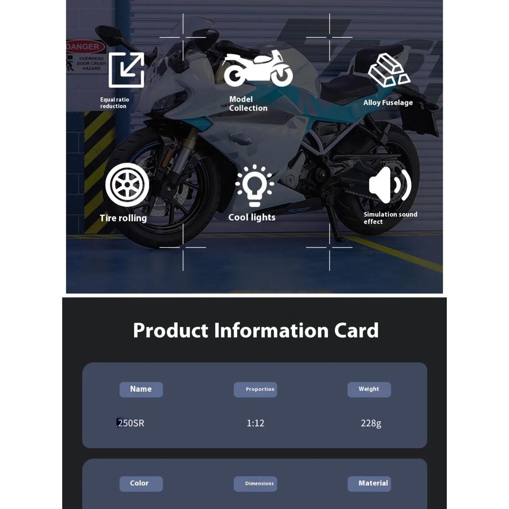 1/12 CFMOTO 250SR Motorradmodell, Simulierte Legierung Druckguss Kinderspielzeug, Motorradgeschenke für Jungen, Auto-Dekoration