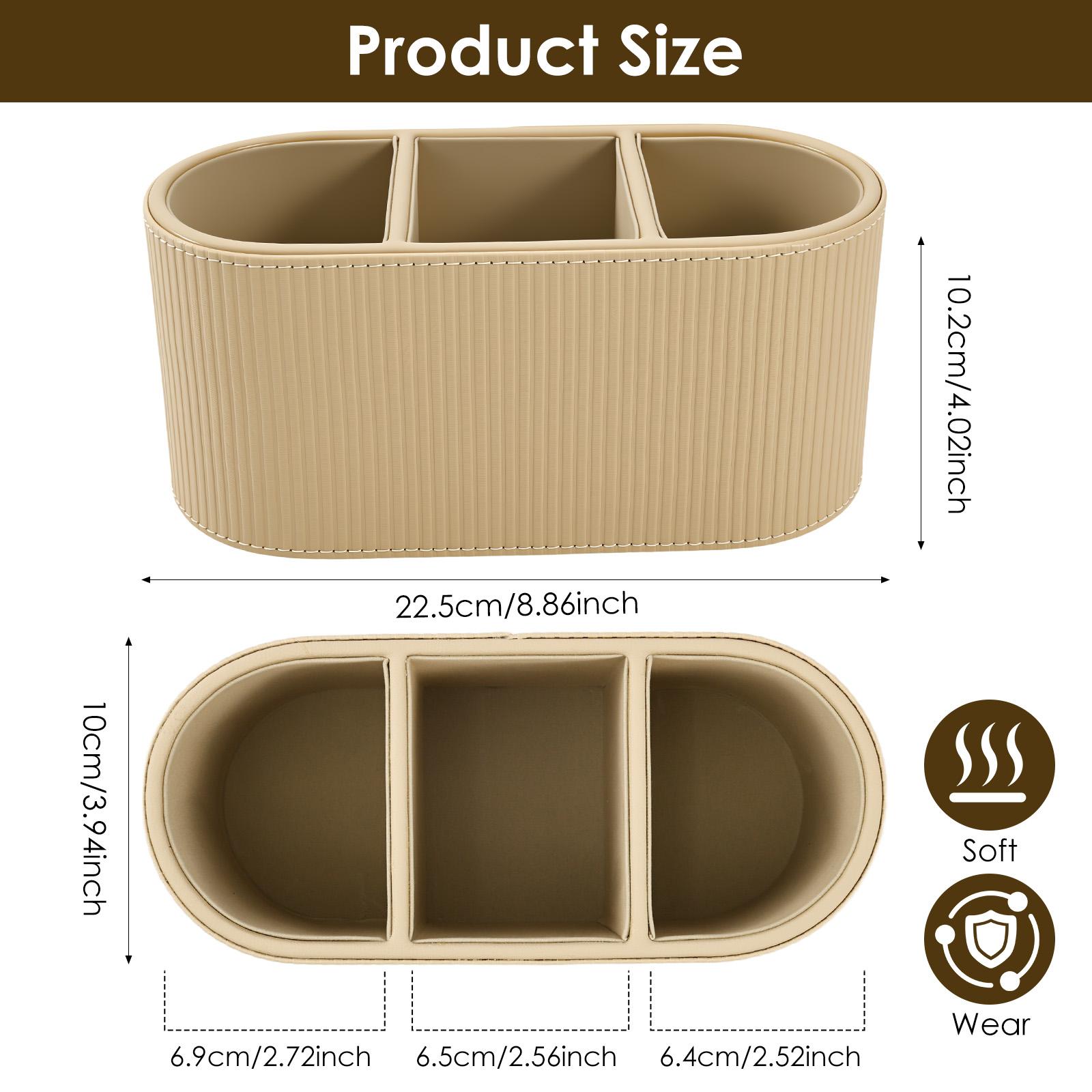 

3 Grids Pen Holder PU Leather Desktop Organizer Multifunctional Remote Control Holder Office Supplies Accessories Storage Box