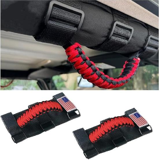 HZEL 2PCS Roll Bar Grab Handles, Oxford Cloth Upgrade Metal Buckle Paracord Grip Handles, Durable And Strong Car Accessories, Compatible With