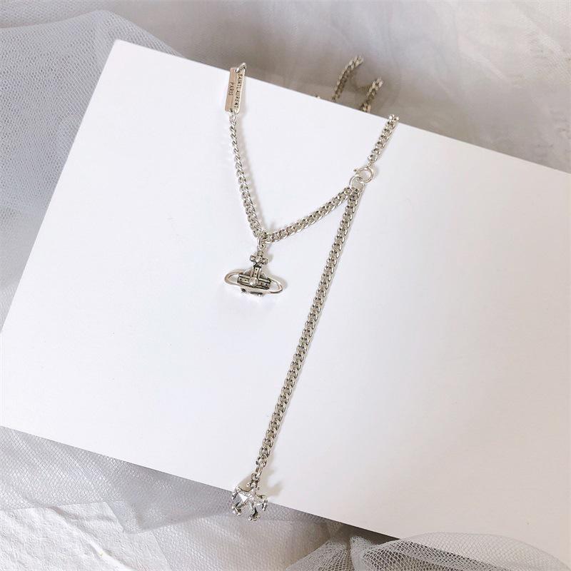 S925 Silver Saturn Star Retro Necklace - Trendy Female Clavicle Chain with Niche Design