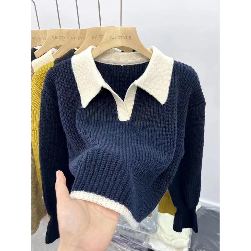Women Autumn Winter Design Elegant Knitted Sweater Lazy Style Soft Small Bottom Top
