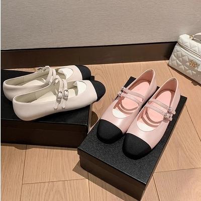 Lammfell-Version~ Xiaoxiangfeng Mary Jane Einzel-Schuhe Damen 2025 Frühling und Sommer neue Leder-Farbabstimmung runde Zehen flachsohlige Ballerinas