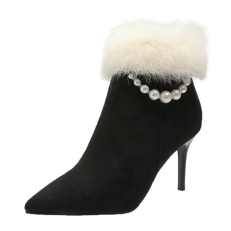 

Fashion 2025 New Women s Boots Autumn Winter New Style Fashion String Bead Pointed High Heel Women s Casual and Comfortable Boots 34 чёрный