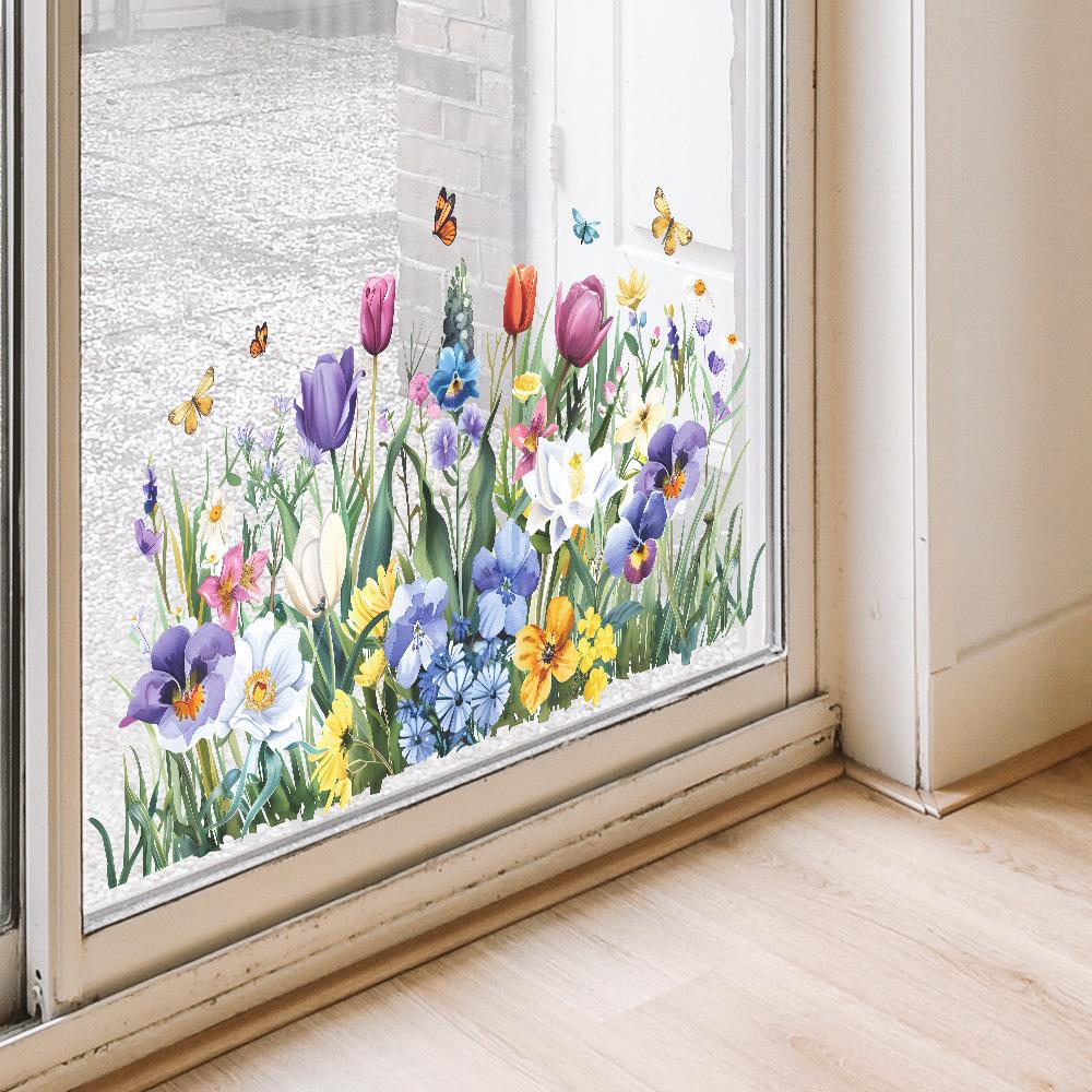 Painted Tulip Butterfly Leaves Static Cling Window Glass Door Sticker Home Decor
