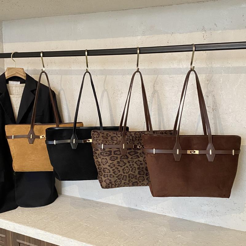 Vintage Large-capacity Tote Bag, Suede Trendy Shoulder Bag, Stylish Leopard Print Fashi Women's Handbag