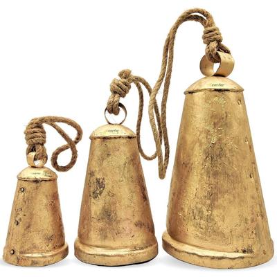 Set of 3 Rustic Black Style X-Large Bells Handmade Giant Metal Harmony Christmas Hanging Cow Bells Complete Set On Jute Rope