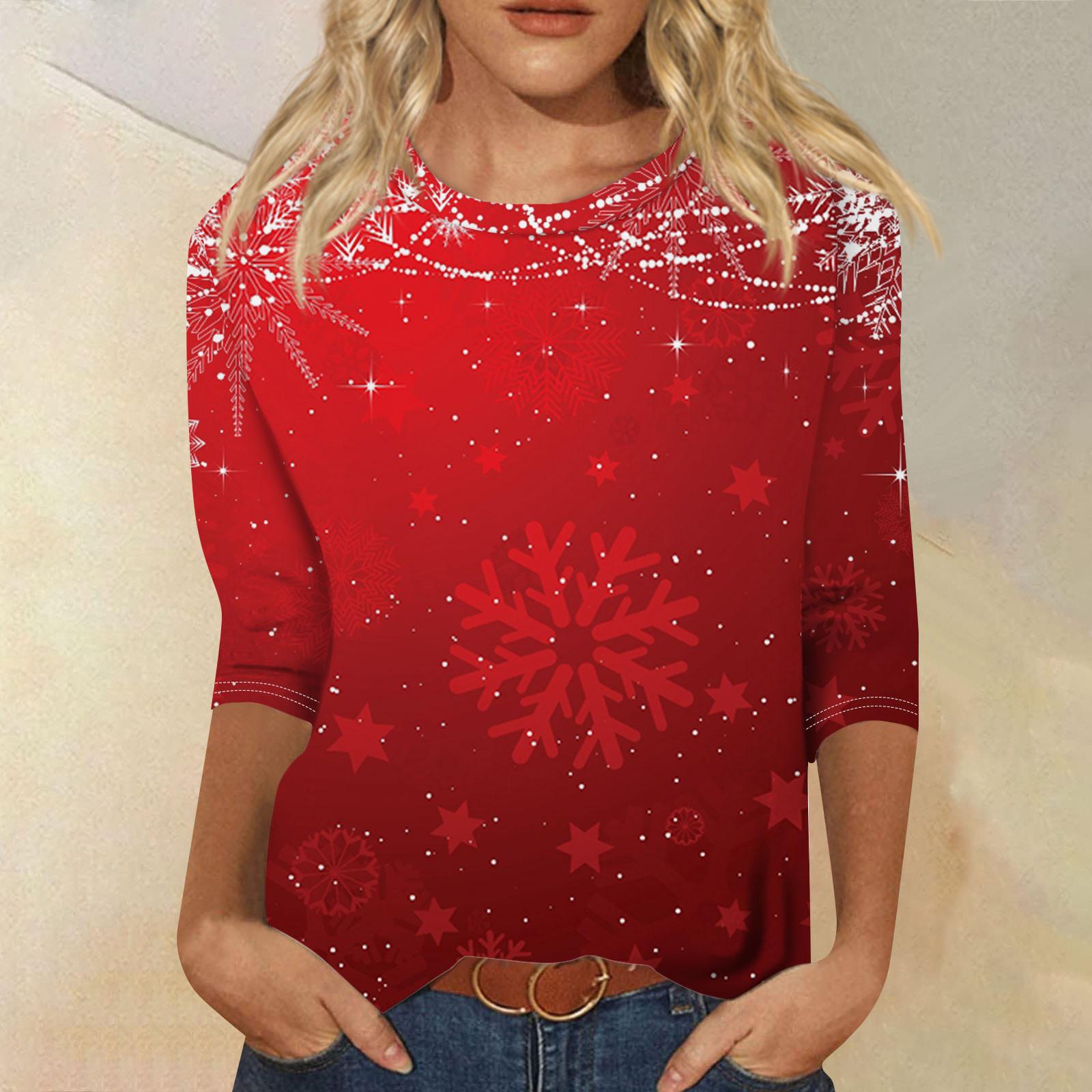 

Жіночий модний повсякденний різдвяний топ із сімома рукавами та круглим вирізом XXL