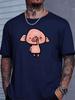 Bright Red Unisexs Cotton Crew Neck Tshirt Humorous Blush Pink Pig Cartoon Art Loose Summer Teen Daily Street Short Sleeve Outfit