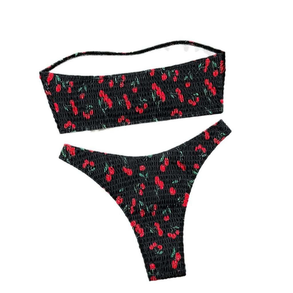 European & American Sexy Slimming Bandeau Print Triangle Bikini for Women