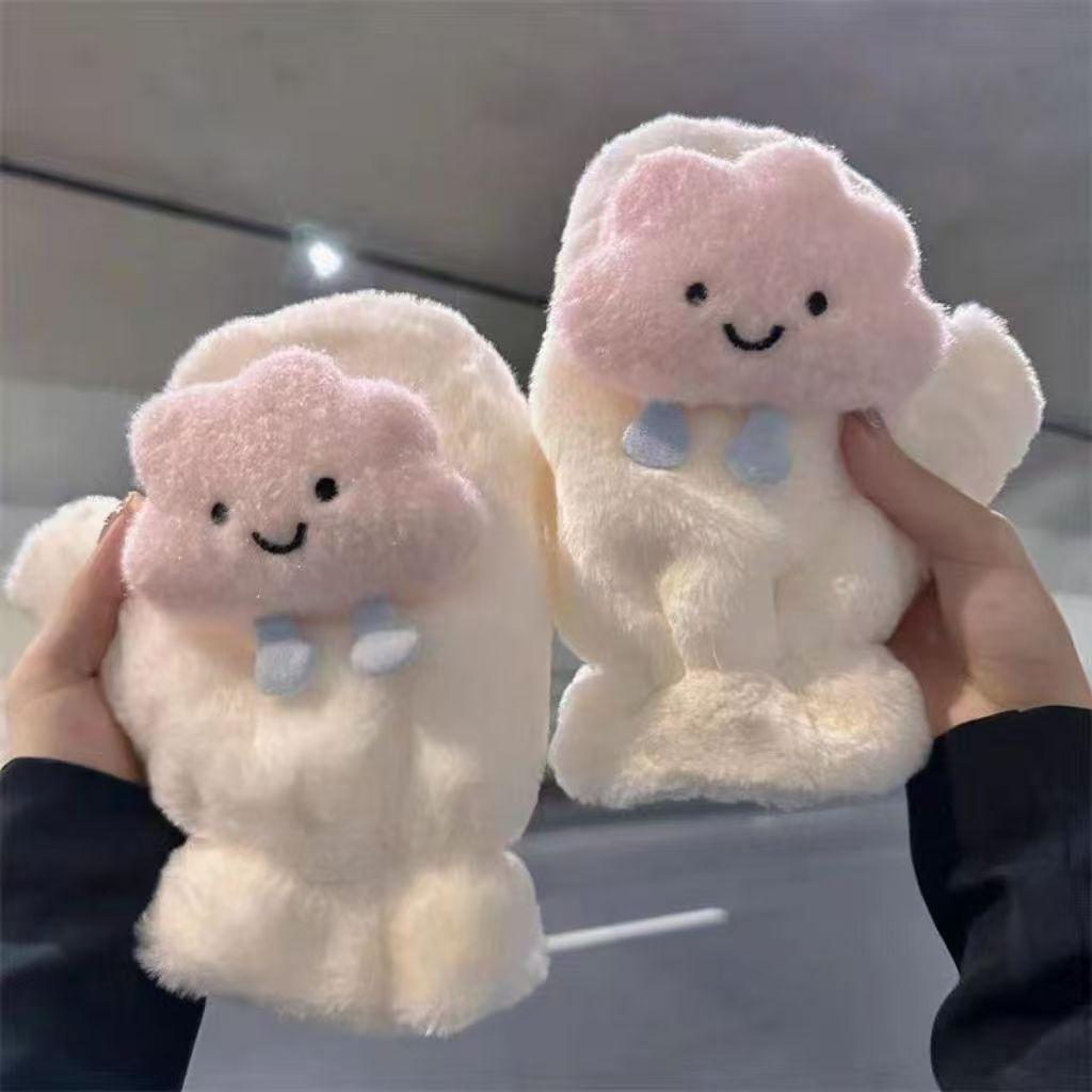 Mitaines d'hiver chaudes en peluche pour femmes avec cordon de cou - Gants de cyclisme coupe-froid