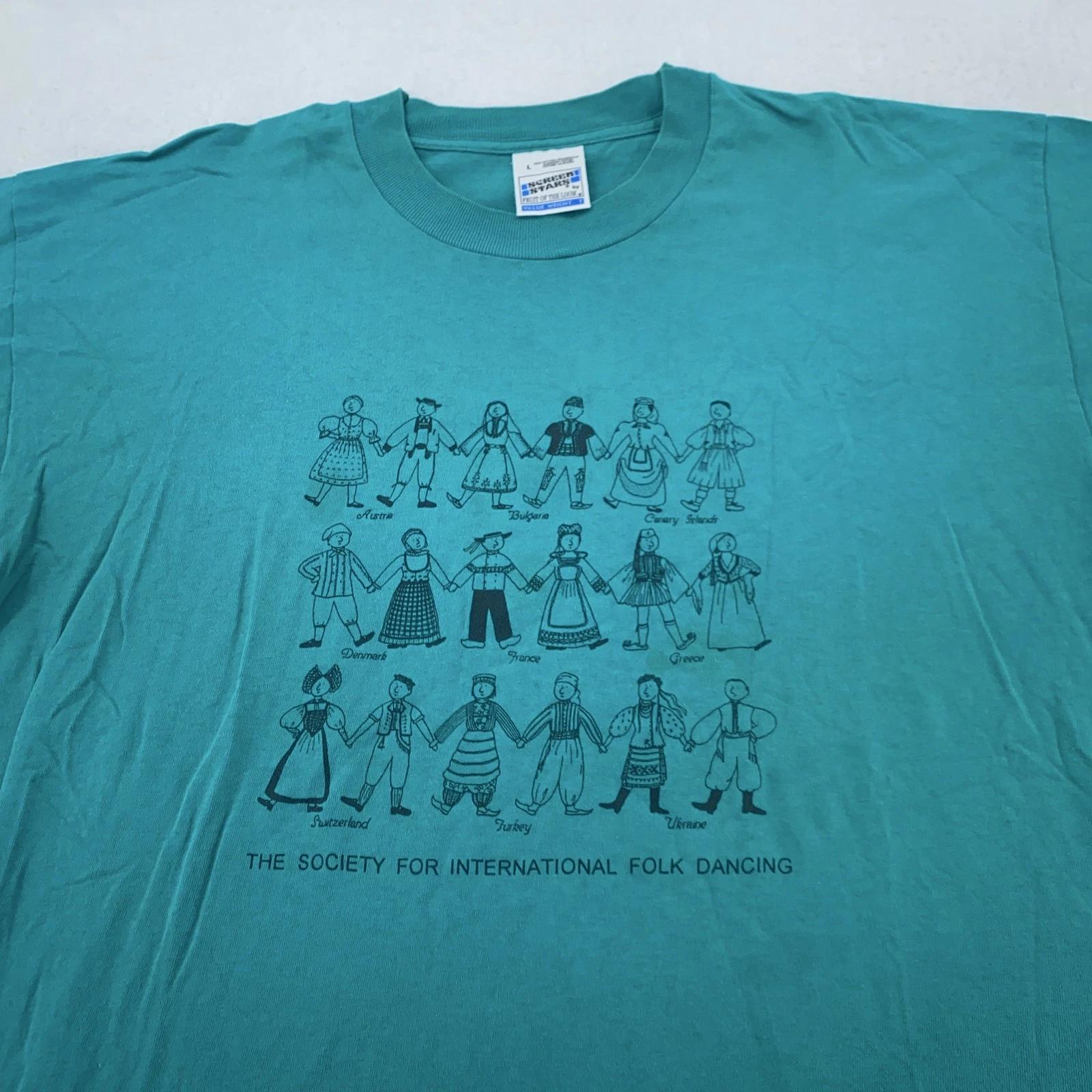 Vintage Society for International Folk Dancing Shirt Mens Large Dancers 90s Tee S