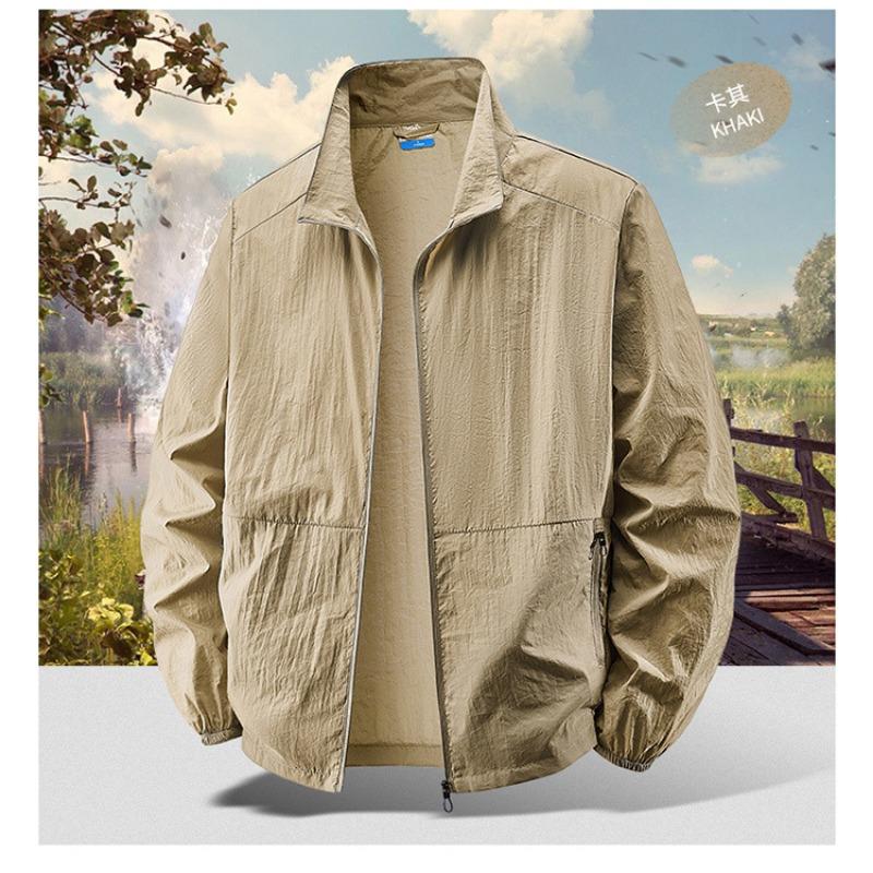 Mens Solid Color Loose Casual Breathable Outdoor Sports Thin Jacket Outerwear