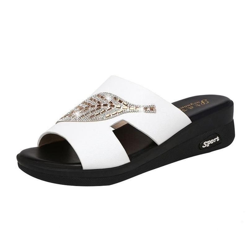 Fashion Comemore 2025 Fashion Summer Women's Mules Slippers Elderly Wedges Shoes Non-slip Soft Bottom Women Platform Sandals Medium Heel