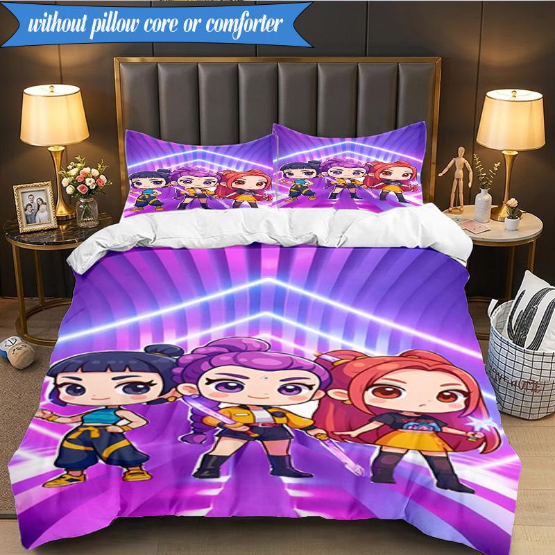 3PCS Kpop Demon Hunter Starlight Adventure Bedding Set 2D Printing (Includes 1 Duvet Cover + 2 Pillowcases Coreless), Bedroom decor,Fan gift