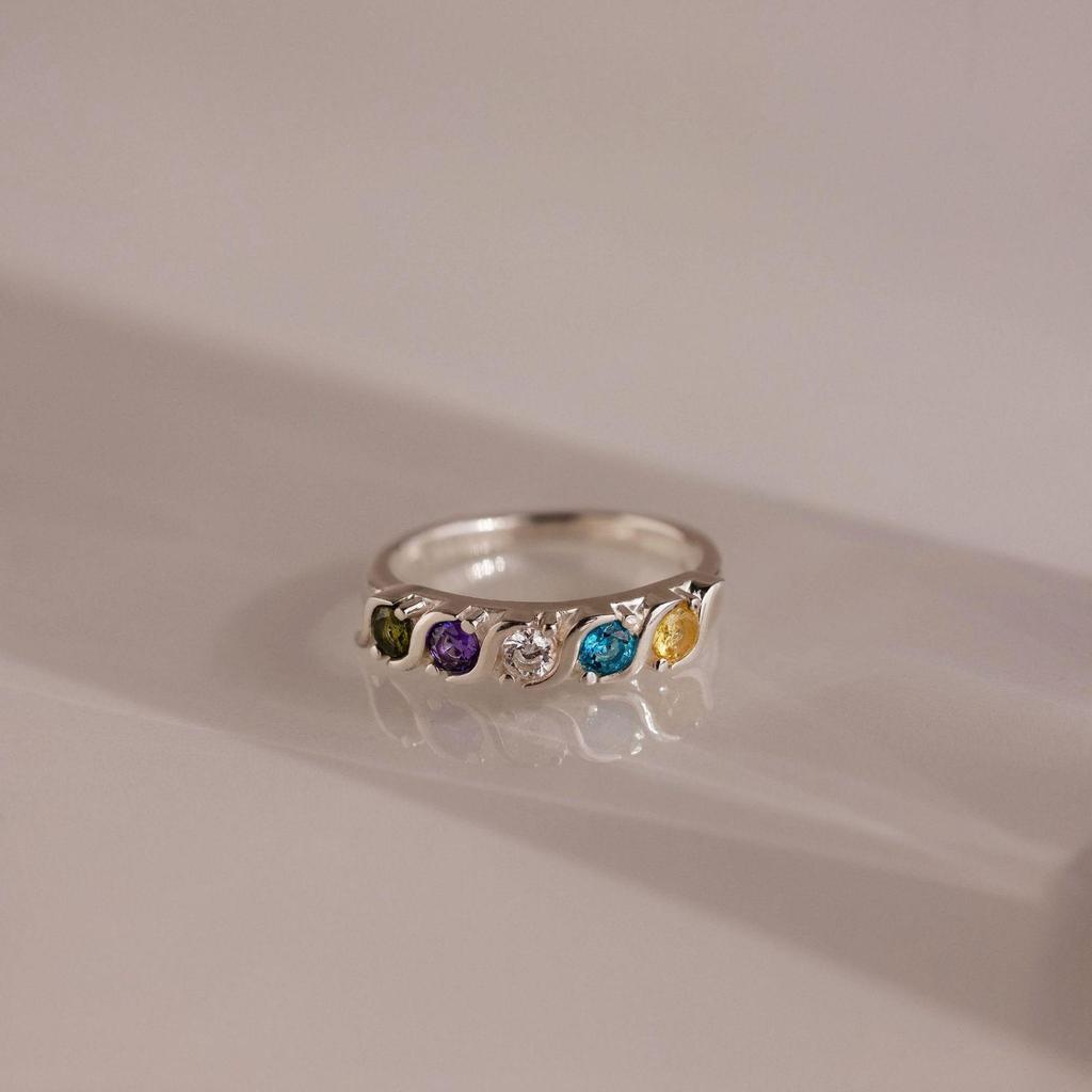 Colorful Zirconia Personalized Fashion Ring with Maillard Accents and December Birthstone