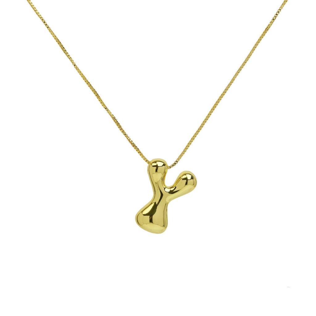18K Gold Plated Copper Balloon Bubble Chubby Alphabet Pendant Necklace