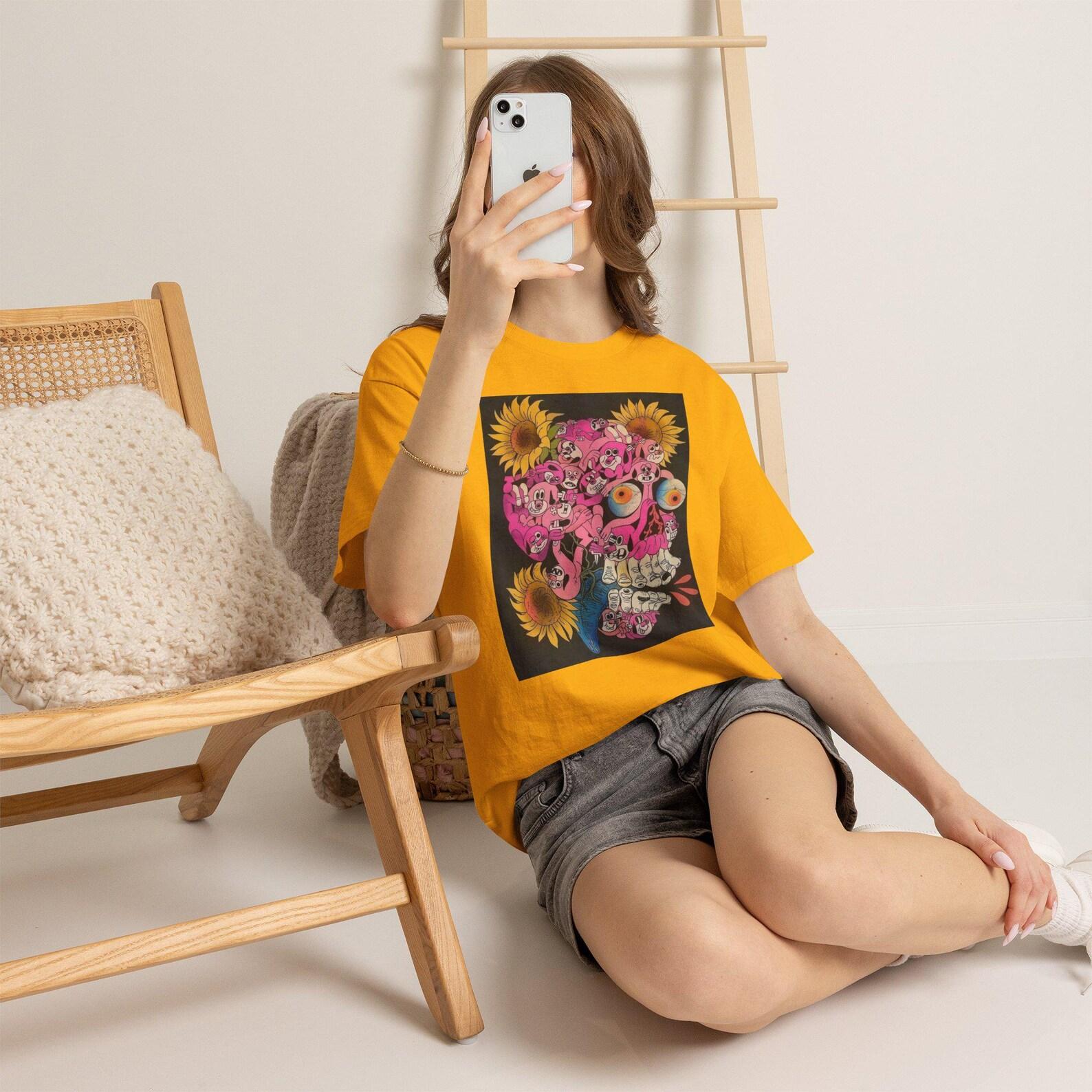 Surreal Skull Art Shirt, Psychedelic Graphic Tee, Weirdcore Skeleton Shirt, Abstract Horror Art T Shirt, Sunflower Gothic Apparel 3XL