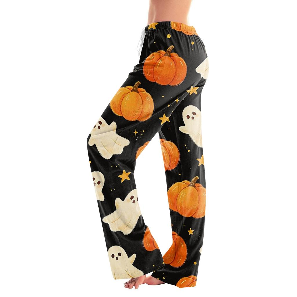 Women's Halloween Print Drawstring Pajama Pants, Comfortable Sleepwear with Elastic Waist