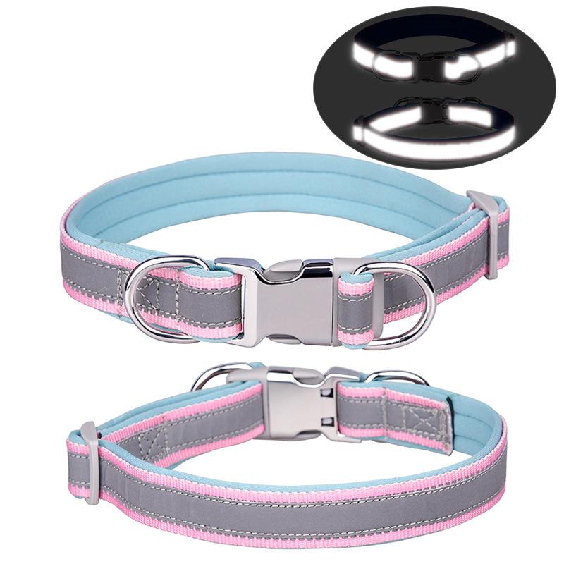 Pet Collar Can Be Engraved Metal Buckle Space Cotton Inner Highlight Reflective Strip Dog Collar Neck Ring